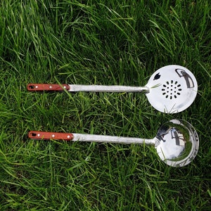 Uzbek Chef's Cooking Essentials:Plov Skimmer(shumovka) + Shurpa Ladle(cherpak). Best Gift Idea for Cooking Enthusiast Dad&Husband or Grandpa