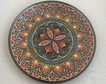 Handmade Ceramic Plate-Lagan from Uzbekistan Traditional Oriental Pattern Style Plate for Snacks Central Asian Ceramics Rishtan Vivid Colors