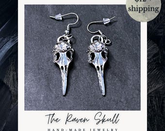 The Raven Skull - lightweight hollow bird skull earrings