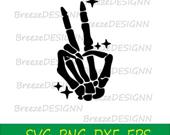 Skeleton Peace Sign, Skeleton Peace Hand, Skeleton Hand Instant Download SVG, PNG, EPS, dxf, jpg digital download