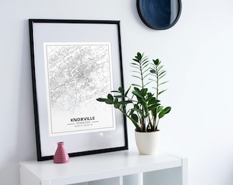 Poster con mappa stradale di Knoxville, Tennessee - Arte murale minimalista, download digitale, regalo mappa personalizzato