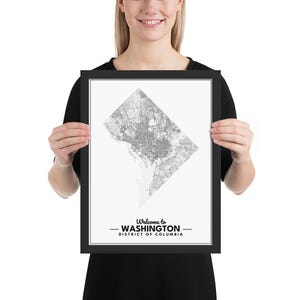 Poster Washington DC-stratenkaart: minimalistische muurkunst, ingelijste print, cadeau aangepaste kaart