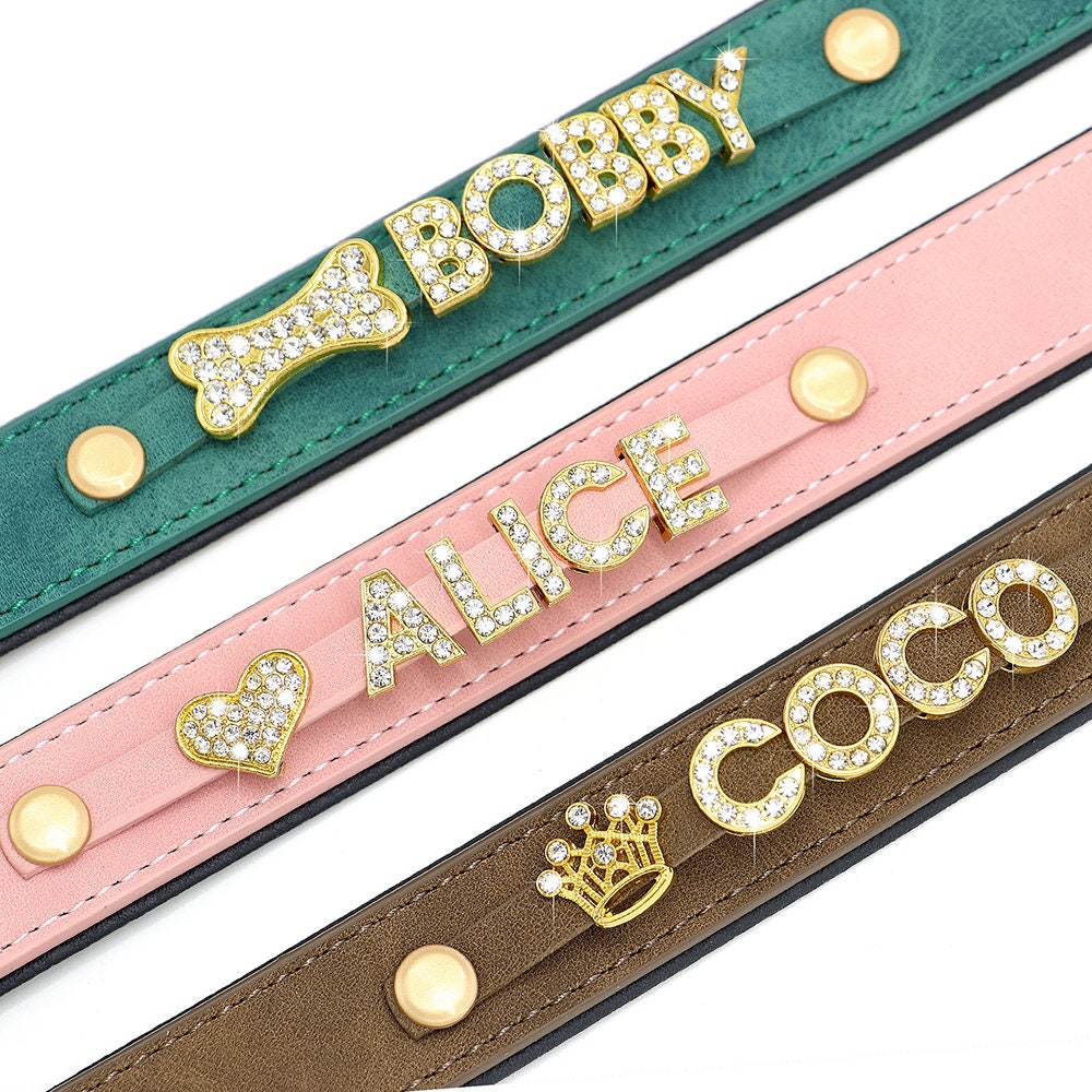 Custom Leather Dog Collar Personalized Dogs Name Collars Bling Etsy