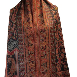 Large Black   Pashmina Kaani Embroidered Shawl, Winter Wrap (40x80 inches)