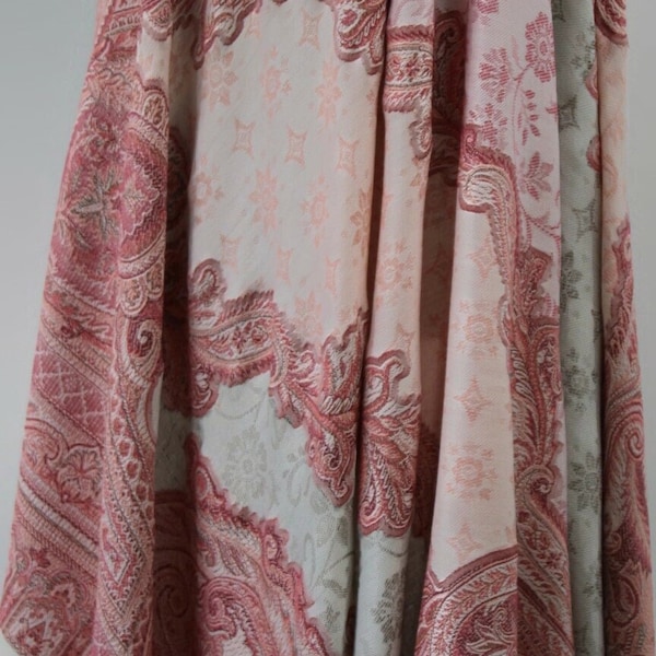 Large Ivory and Pink Kashmiri Jacquard Jamawar Design Pashmina Wool Shawl, Wrap(40x80 inches)