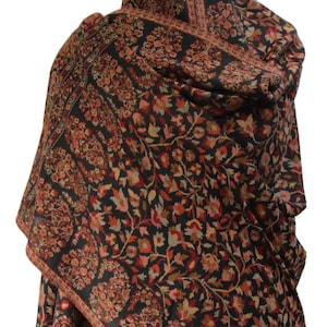 Large Black   Pashmina Kaani Embroidered  Shawl, Winter Wrap (40x80 inches)