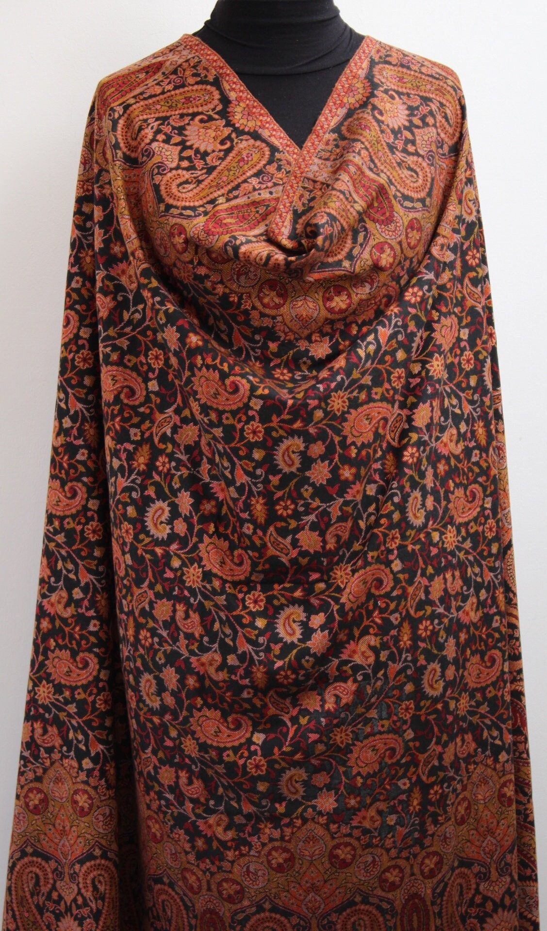 Large Black Kashmiri Pashmina Kaani Embroidered Shawl