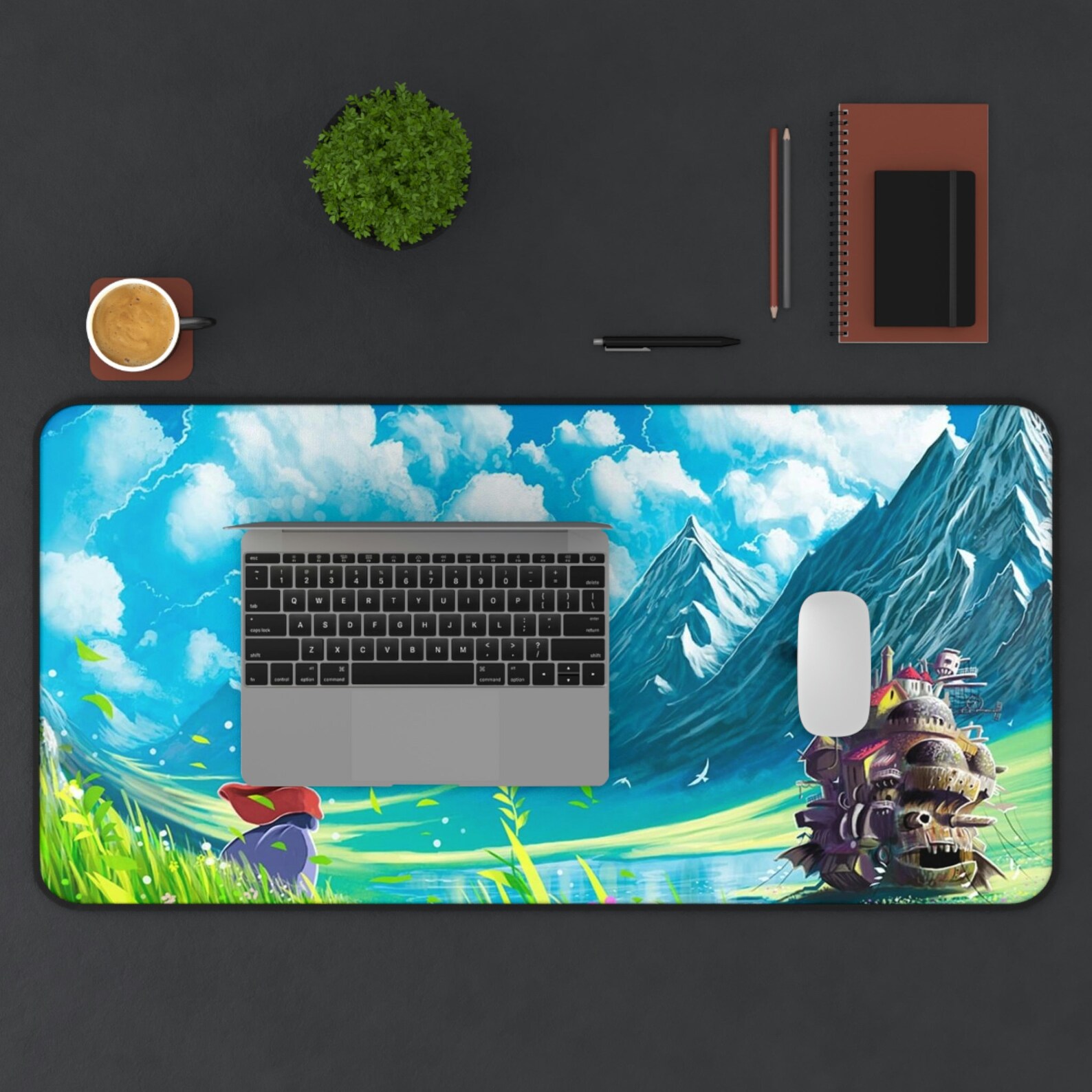 Studio Ghibli Desk Mat, Howl's Moving Castle Desk Mat, Mountains Desk