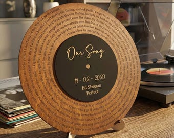 Custom Engraved Wooden Song Lyrics Plaque, Anniversary Gift