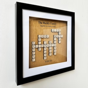 Moldura personalizada com nomes de família do Scrabble, presente de Natal, árvore genealógica, peças de letras personalizadas, lembrança de aniversário dos avós