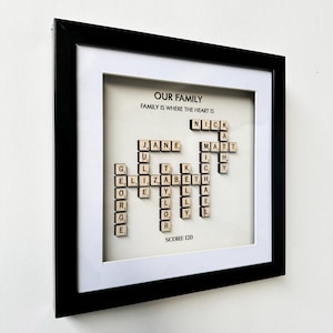 Moldura personalizada com nomes de família do Scrabble, presente de Natal, árvore genealógica, peças de letras personalizadas, lembrança de aniversário dos avós