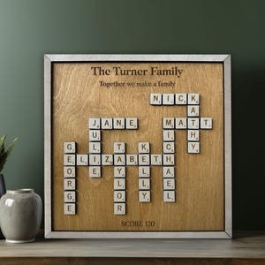 Moldura personalizada com nomes de família do Scrabble, presente de Natal, árvore genealógica, peças de letras personalizadas, lembrança de aniversário dos avós