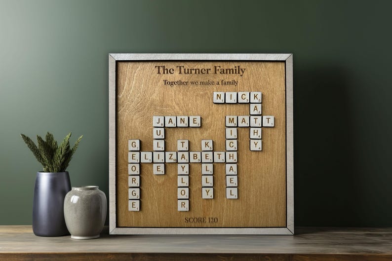 Personalised Scrabble Family Names Frame, Christmas Gift, Family Tree ...