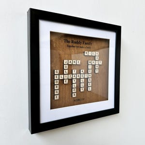 Marco de Scrabble personalizado con nombres de familia, regalo de Navidad, árbol genealógico, fichas de letras personalizadas, recuerdo de cumpleaños de abuelos