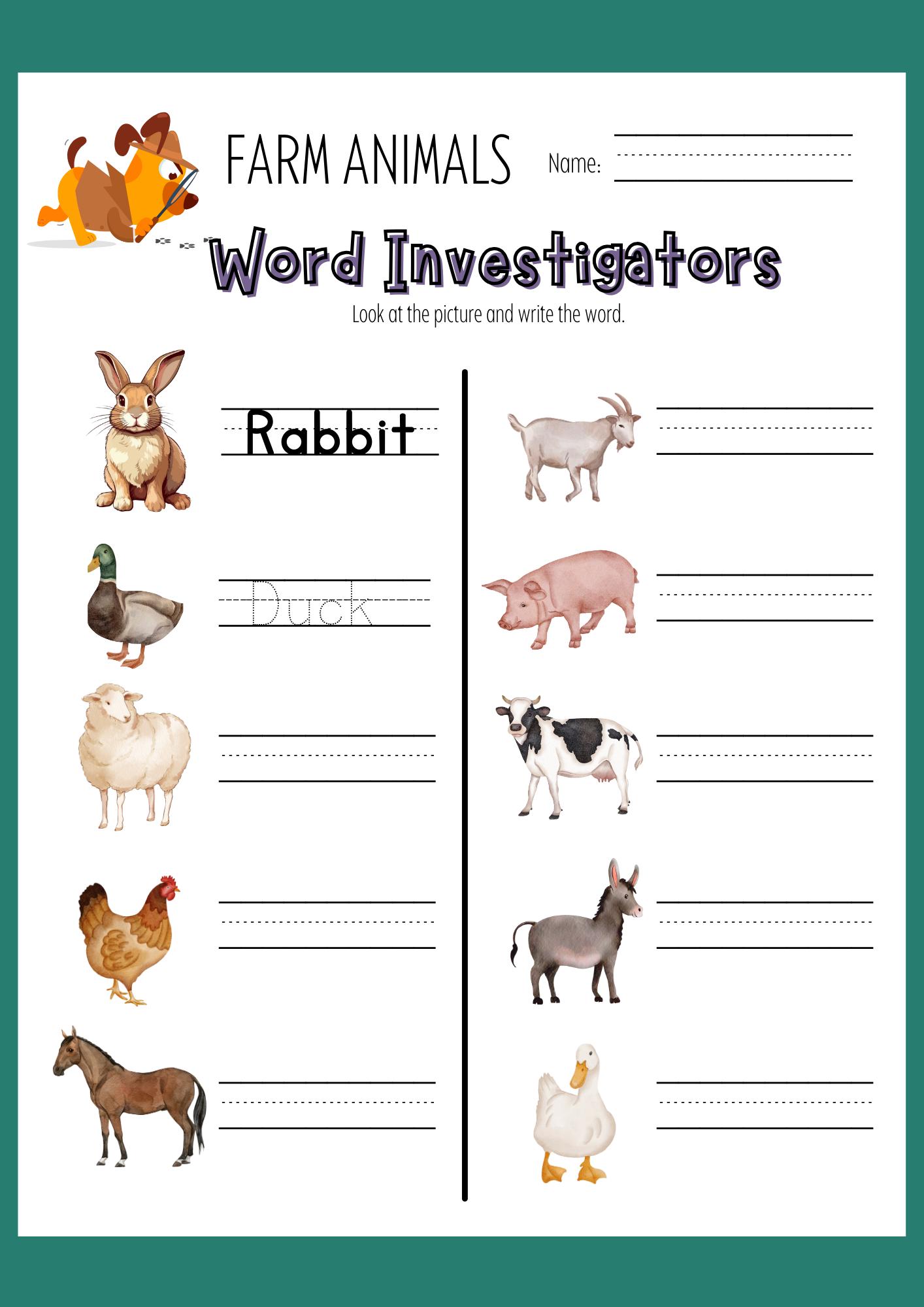 Farm Animals Worksheet for Kids Set of 3 | Preschool & Kindergarten ...