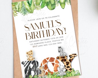 Birthday Boy Invitation | Jungle Birthday | Watercolor Animals