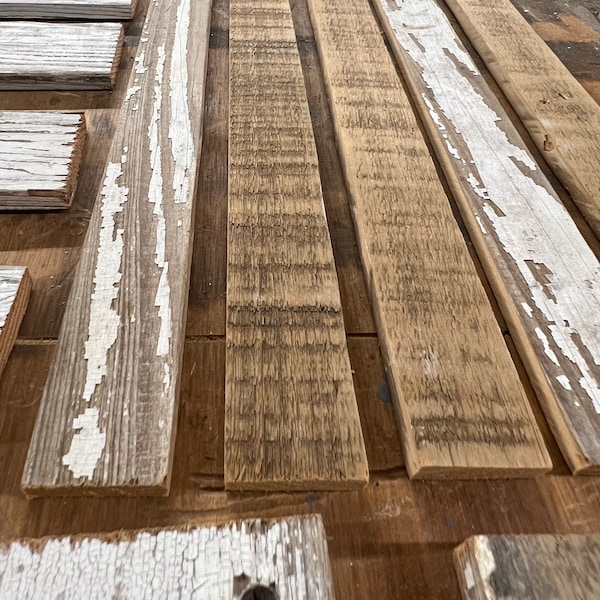 Reclaimed Rustic Wood Planks - 12”  White Washed Crafting Wood - Early 1900’s Wood Strips Assorted Lot