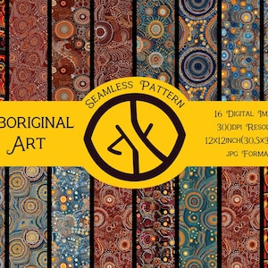 Bundle of 16 Aboriginal Art Originals Aboriginal Seamless Patterns for Fabric | Embroidery Seamless File | Aboriginal Dots Fabric
