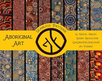 Bundle of 16 Aboriginal Art Originals Aboriginal Seamless Patterns for Fabric | Embroidery Seamless File | Aboriginal Dots Fabric
