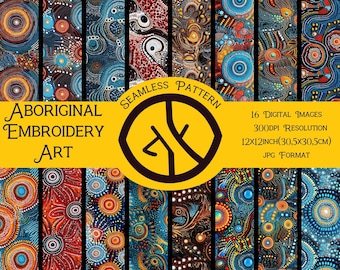 Bundle of 16 Embroidery Aboriginal Art Originals Aboriginal Seamless Patterns for Fabric | Embroidery Seamless File | Aboriginal Dots Fabric