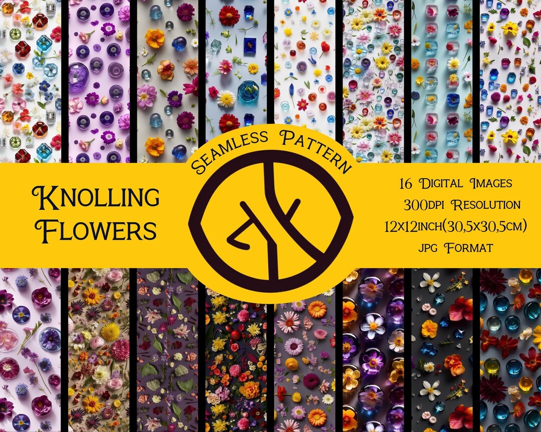 Knoll Patterns Bundle of 16 Knolling Flowers Seamless Patterns, Floral Seamless ...