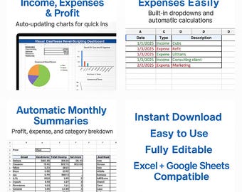 Small Business Bookkeeping Template | Excel Google Sheets Dashboard | Income Expense Tracker | Profit & Loss Spreadsheet