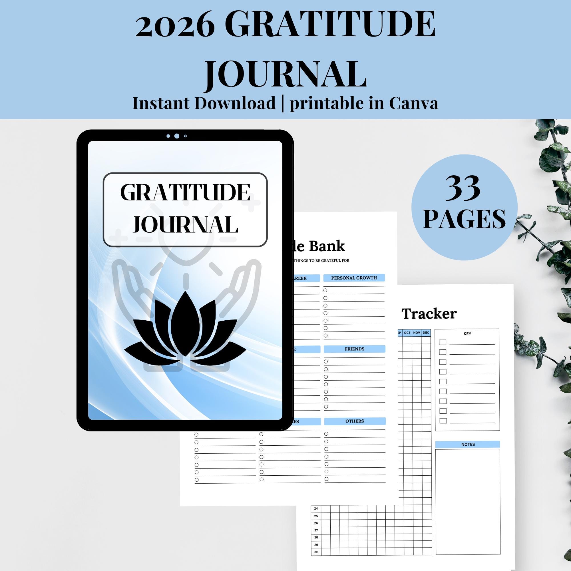 2026 Gratitude Journal Printable PDF Daily Mindfulness Planner Self ...