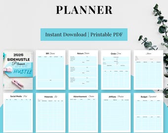 2026 Side Hustle Planner Printable PDF, Business Organizer, Income & Expense Tracker, Goal Setting Planner, Productivity Binder Download