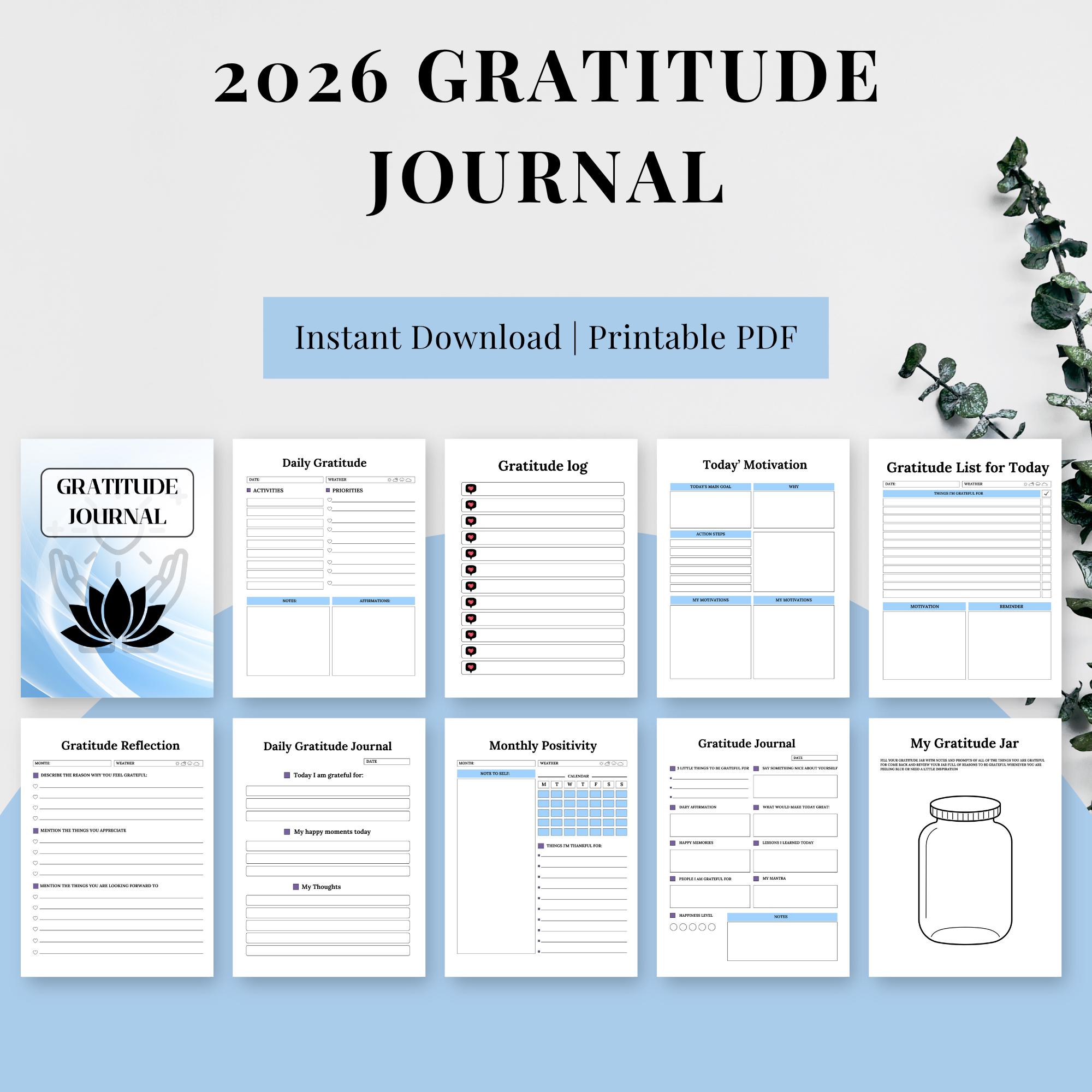 2026 Gratitude Journal Printable PDF Daily Mindfulness Planner Self ...