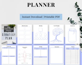 2026 Vision Board Planner Printable PDF Goal Setting Manifestation Workbook Dream Life Organizer Law of Attraction Journal Instant Download