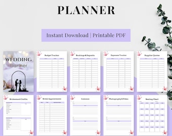 Wedding Planner Printable PDF, Bride Organizer, Budget Tracker, Checklist & Timeline, Vendor Contact Sheet, Bridal Binder, Instant Download