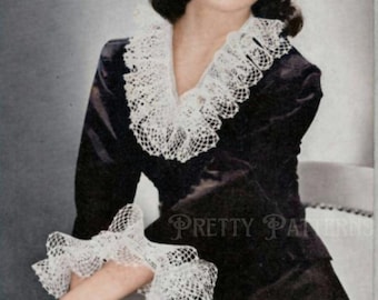 Gothic Fashion - Victorian Crochet Collar & Cuffs Pattern - 1940s Vintage Lace PDF, Dark Accessories, Retro Crochet
