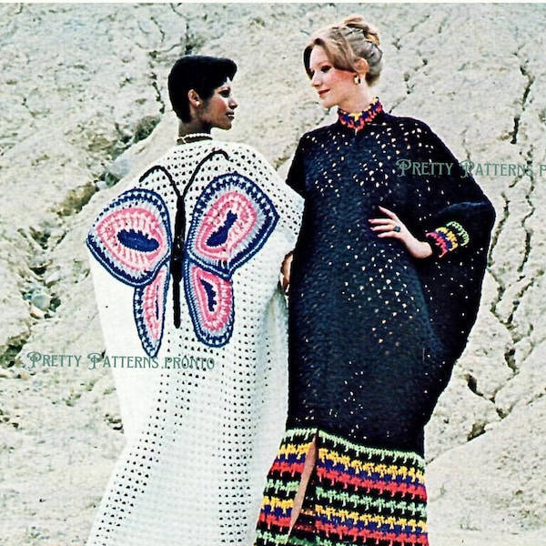 1970s Butterfly Beach Coverup Mesh Vintage Crochet Pattern Retro Maxi Dress Summer Oversized Beachwear Caftan Boho Loungewear PDF Digital