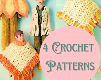 Modello all'uncinetto per vestiti per bambole hippie anni '70: gilet e poncho (modello PDF)