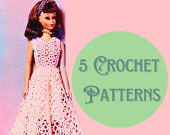 Bijna gratis eenvoudig haakpatroon vintage | Romantische modepop-outfit | 11,5 inch pop-galajurk | Zwempak met kanten jurk als pdf-download