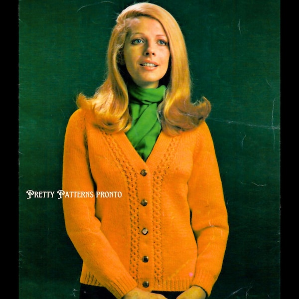 Mid Century Modern Cable Knit Classic Cardigan Raglan Vintage Knitting Pattern Women SweaterJacket 60s Knitted Boho Jumper Digital S M L XL