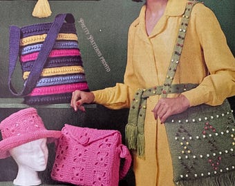 Pacchetto di modelli per borse all'uncinetto - Borse e cappelli estivi retrò - PDF per lavori a maglia e uncinetto vintage