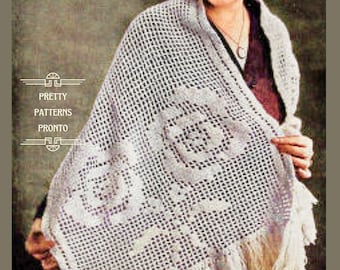 Schema per scialle all'uncinetto con motivo a rosa - Moda all'uncinetto antica degli anni '20