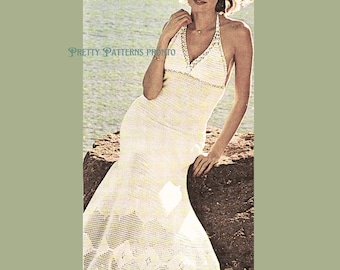 Modello per abito lungo all'uncinetto in stile boho / PDF in lingua francese anni '70 / Modello per abito da spiaggia con scollo all'americana in pizzo / Abito vintage estivo da festival fai da te all'uncinetto