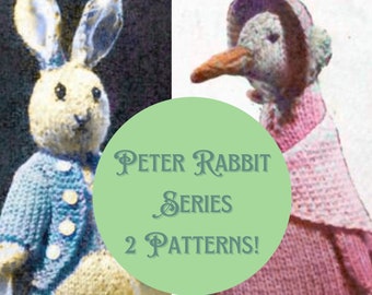 Peter Rabbit Jemima Puddle Duck Knitting Pattern Beatrix Potter Childrens Books Kids Toys PDF Digital Download Vintage Scrap Yarn Fingering