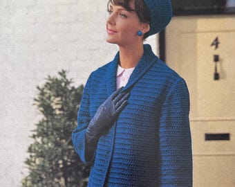 Schema per cappotto all'uncinetto vintage in PDF – Set fai da te per giacca invernale a maniche lunghe e berretto da donna