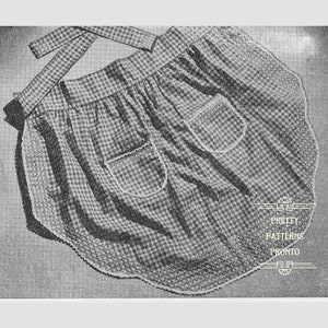 Land Bauernhaus Vintage Frauen einfache halbe Schürze mit Taschen & Kreuzstich Borte, 1950er Jahre Retro Schnittmuster Sofortiger digitaler PDF-Download