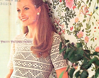 Wzór na bluzkę szydełkową w stylu vintage: koronkowy top damski, paski z lat 70. (do pobrania w formacie PDF)