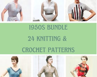 Modelli di abiti a maglia e uncinetto anni '50 in PDF - Abiti, scialli e maglioni vintage a onde / Rivista di moda retrò / Download immediato