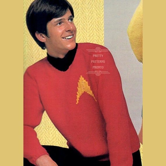 Star Trekker Uniform SciFi Lover Gift Trekkie Sweater Retro Knitting Pattern pdf Download, TNG Fan tv Show Clothing Men & Women Size XS - XL