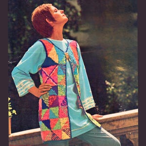 Granny Square Style Knit Top Pattern: 1970s Retro Vest with Crochet Border (PDF Pattern)