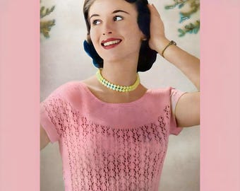 Mönster för stickad topp från 1950-talet: Vintage sommarblus, båtringning (PDF-nedladdning)