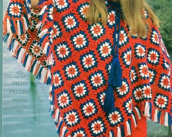 Crochet Granny Square Poncho Pattern: Boho Summer Style PDF Download