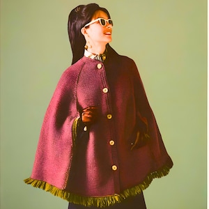 1960er Jahre Cape Mantel Strickmuster PDF - Vintage Swing Cape mit Häkelborte - Retro Oberbekleidung Muster - Strick- und Häkelanleitung