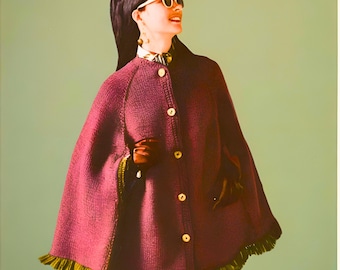 Modello PDF per maglia a mantella Swing anni '60: capospalla vintage con bordi all'uncinetto